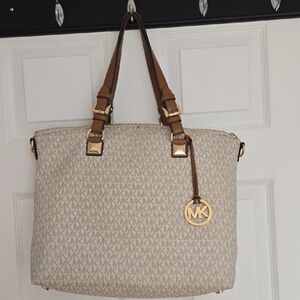 Michael Kors Cream and Brown Logo Tote
